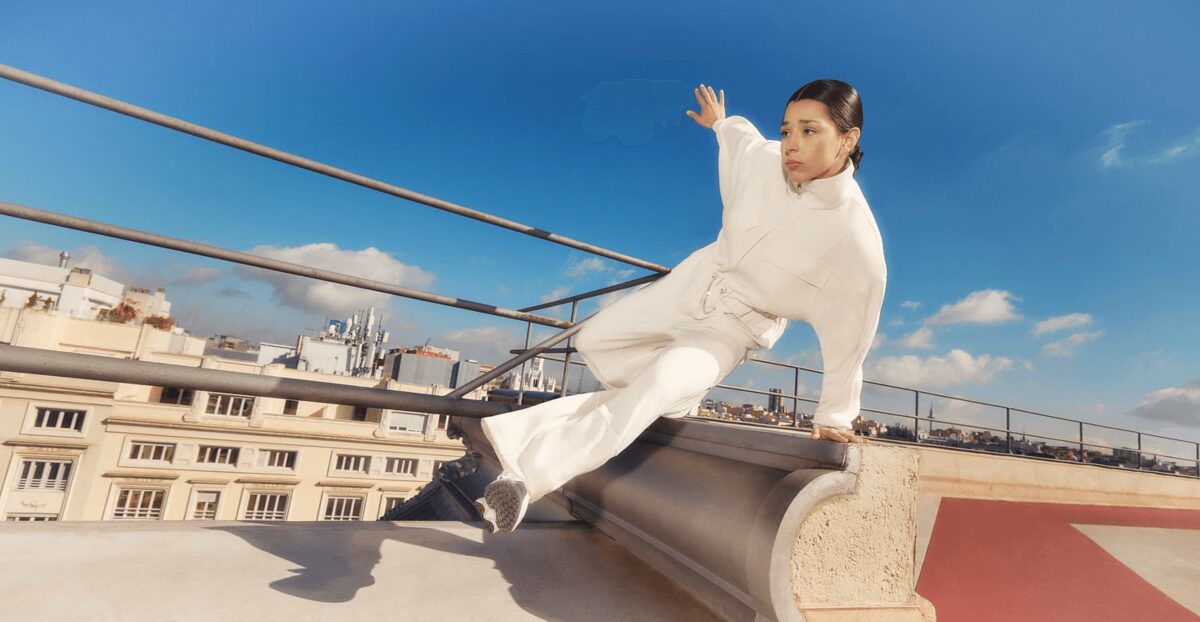 Parkour performer executing a dynamic movement for a commercial production